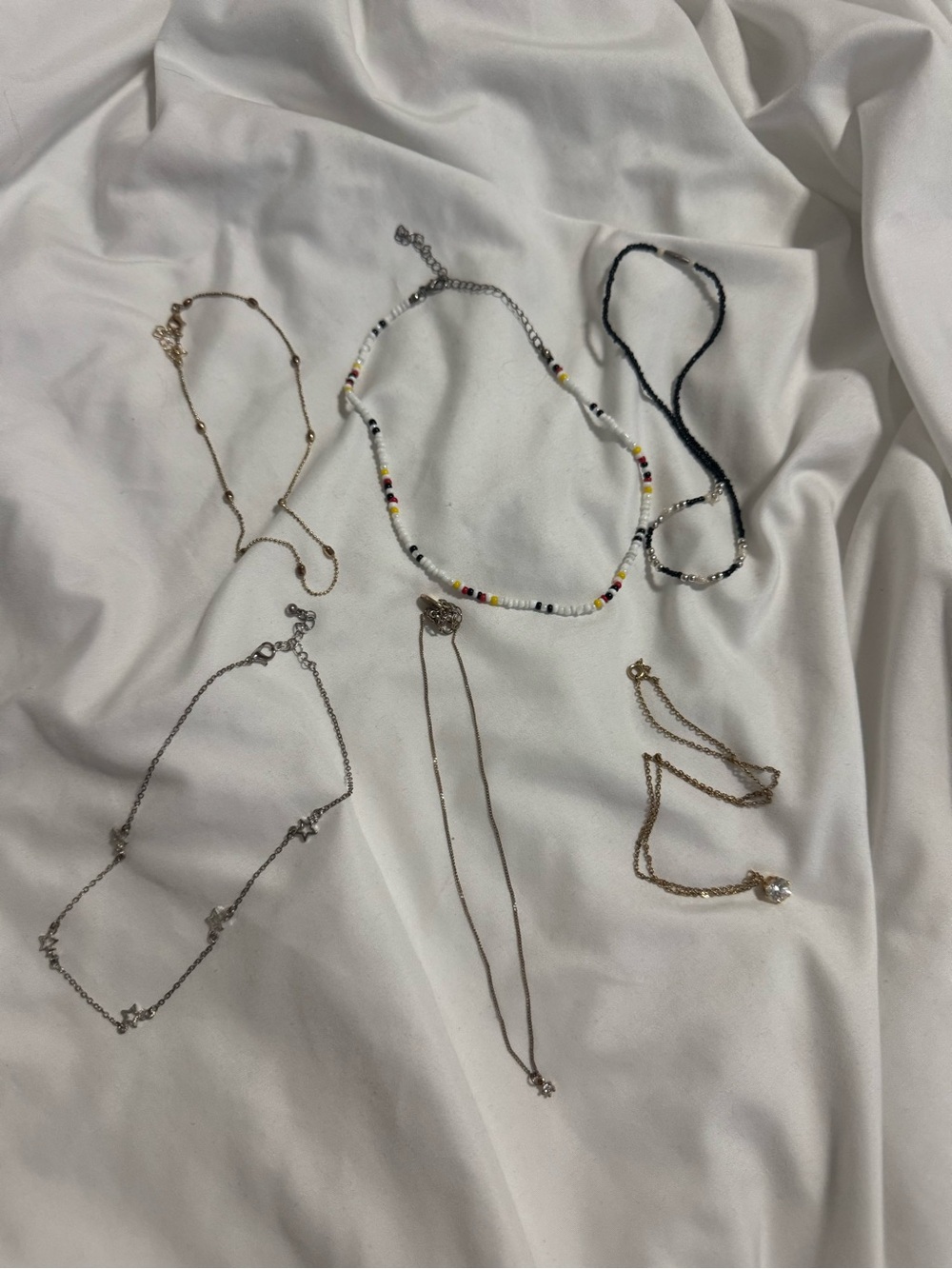 Target Women's Mixed Beaded and Chain Necklace Set - White, Black, Gold, Silver